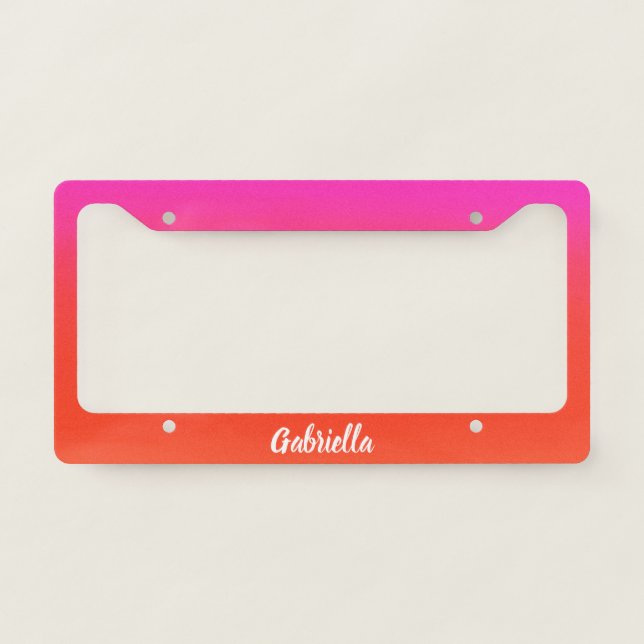 Personalized Pink and Orange Gradient Name License Plate Frame (Front)
