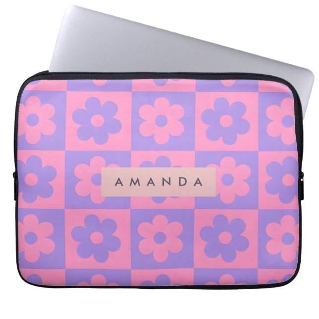 Personalized Pink and Purple Flower  Laptop Sleeve (Front)