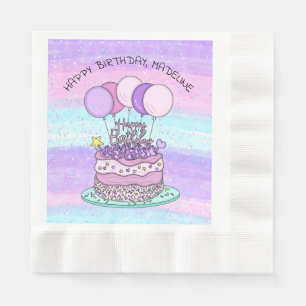 Personalized Pink and Purple Happy Birthday  Napkins