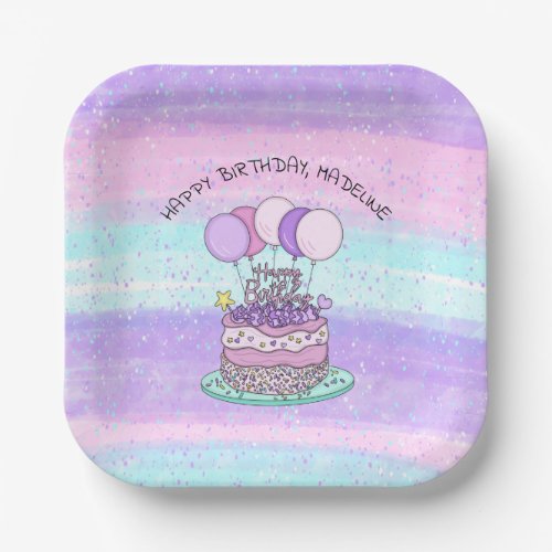 Personalized Pink and Purple Happy Birthday  Paper Plates