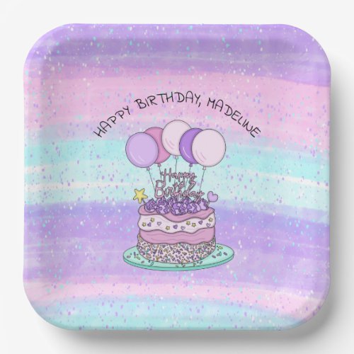 Personalized Pink and Purple Happy Birthday   Paper Plates