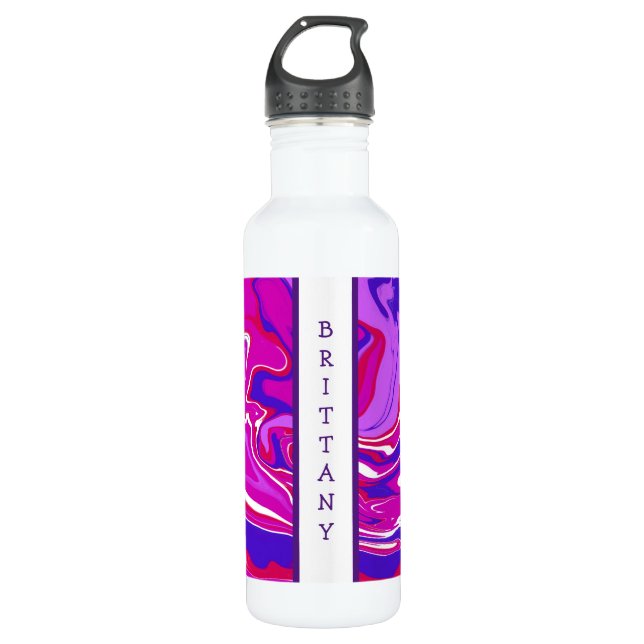 Personalized Pink and Purple Marble Swirls   Stainless Steel Water Bottle (Front)