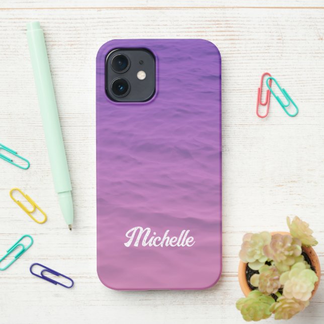 Personalized Pink And Purple Sea iPhone Case (On Desk)