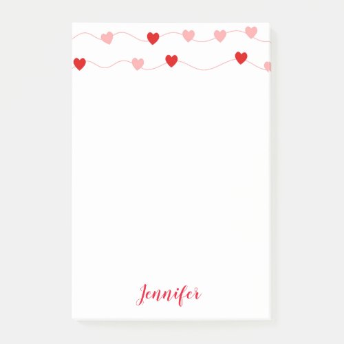Personalized Pink And Red Hearts Valentines Post_it Notes