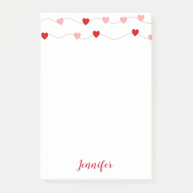 Personalized Pink And Red Hearts Valentines Post-it Notes (Front)