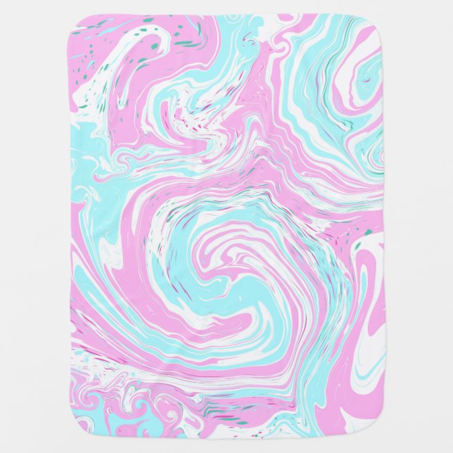 Personalized Pink and Teal Marble Swirl Fluid Art  Baby Blanket (Front)
