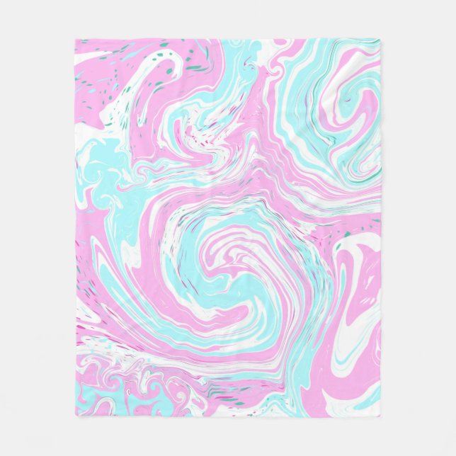 Personalized Pink and Teal Marble Swirl Fluid Art  Fleece Blanket (Front)