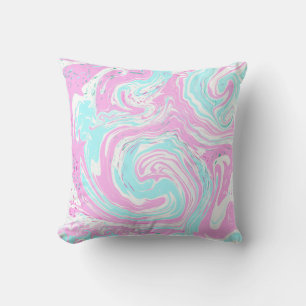 Personalized Pink and Teal Marble Swirl Fluid Art  Throw Pillow
