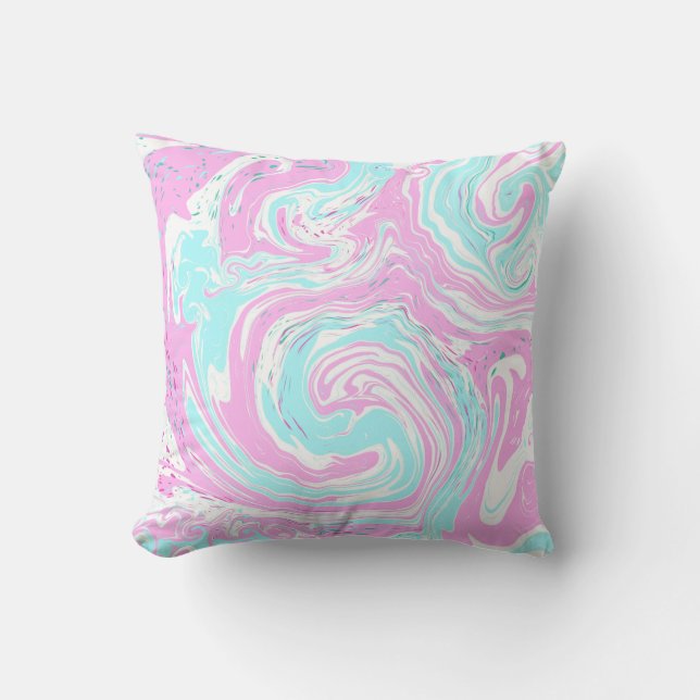 Personalized Pink and Teal Marble Swirl Fluid Art  Throw Pillow (Front)