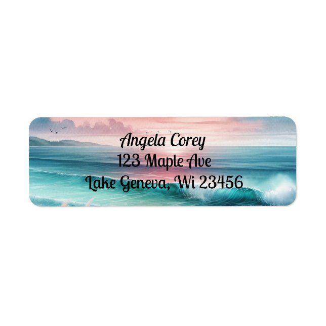 Personalized Pink and Teal Ocean Waves Label (Front)