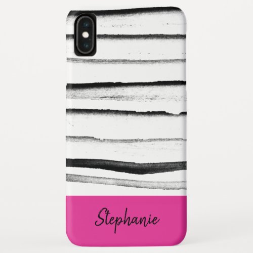 Personalized Pink and Watercolor Black Stripes iPhone XS Max Case