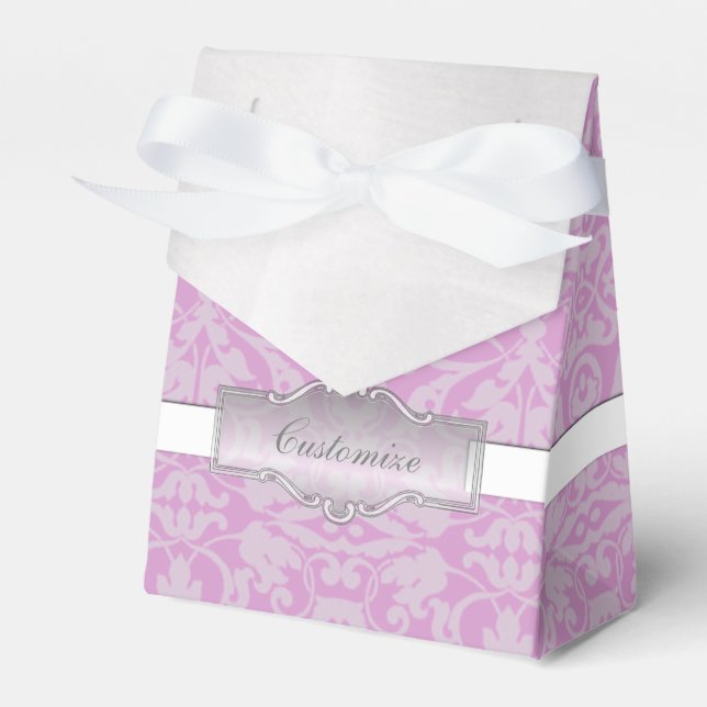 Personalized Pink and White Damask Favor Box (Front Side)