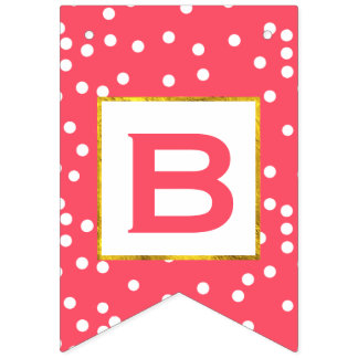Personalized Pink and White Dot Gold Trim Wedding Bunting Flags