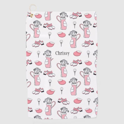 Personalized Pink and White Golf Theme Ladies Golf Towel