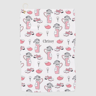 Personalized Pink and White Golf Theme Ladies Towel