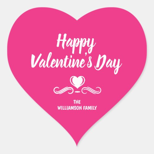 Personalized Pink and White Happy Valentines Day Heart Sticker