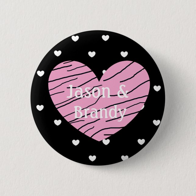 Personalized Pink and White Hearts Couple Button (Front)