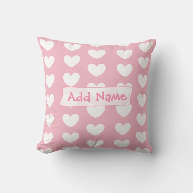 Personalized Pink and White Hearts Throw Pillow (Front)