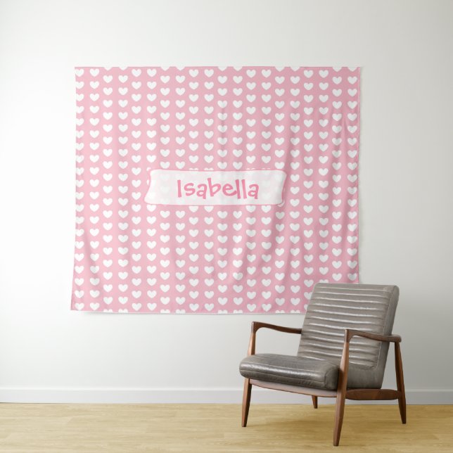 Personalized Pink and White Hearts Wall Tapestry (In Situ (Horizontal))