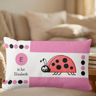 Personalized pink and white ladybird kids monogram lumbar pillow