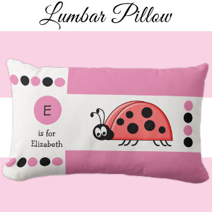 Personalized pink and white ladybird kids monogram lumbar pillow