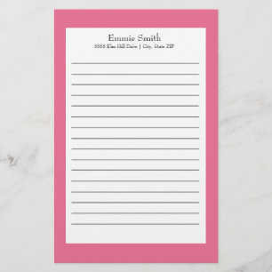 Personalized Pink and White Lined Stationery