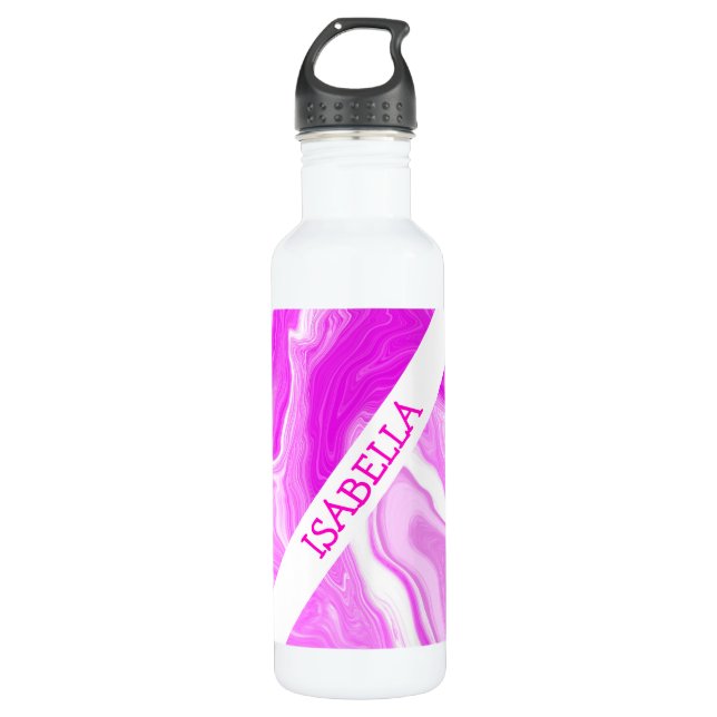 Personalized Pink and White Marble Fluid Art  Stainless Steel Water Bottle (Front)