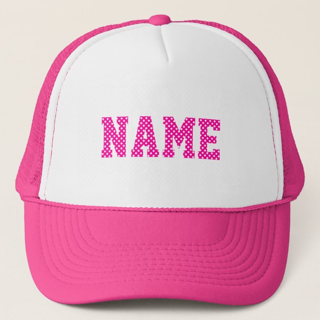 Personalized Pink and White Polka Dot Trucker Hat (Front)