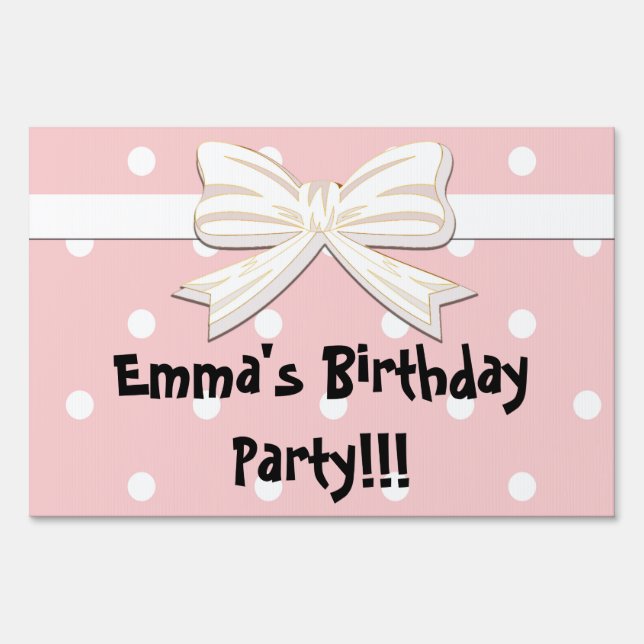 Personalized Pink and White Polka Dots w/ Bow Yard Sign (Front)