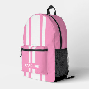 Personalized Pink And White Racing Stripe Printed Backpack