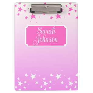 Personalized Pink and White Stars Clipboard