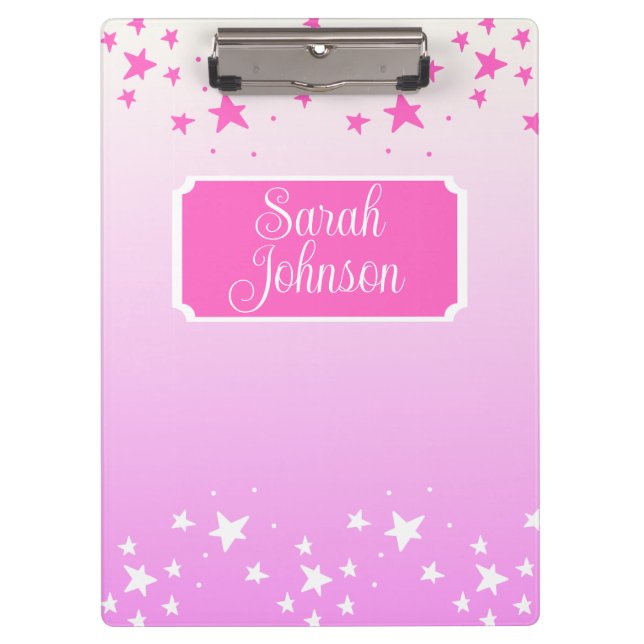 Personalized Pink and White Stars Clipboard (Front)