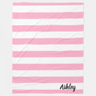 Personalized Pink and White Striped Fleece Blanket