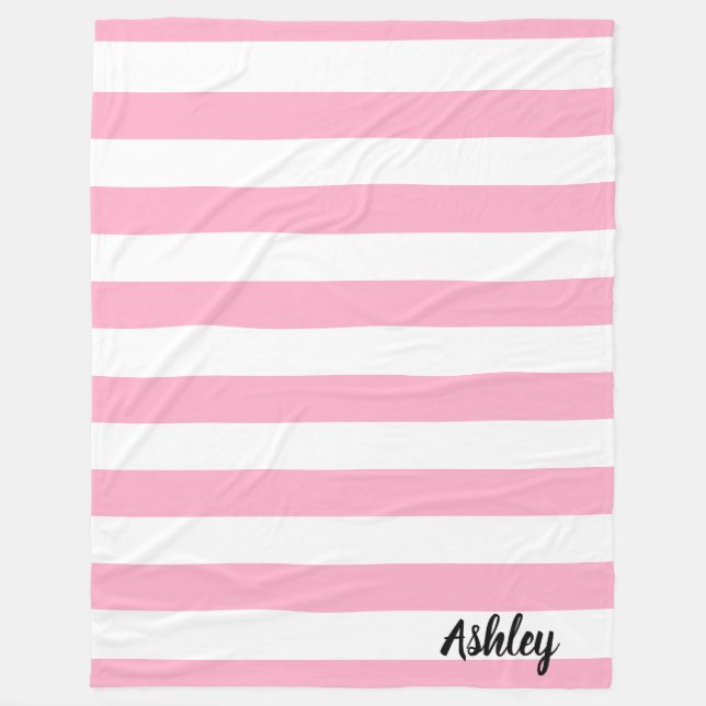 Personalized Pink and White Striped Fleece Blanket (Front)