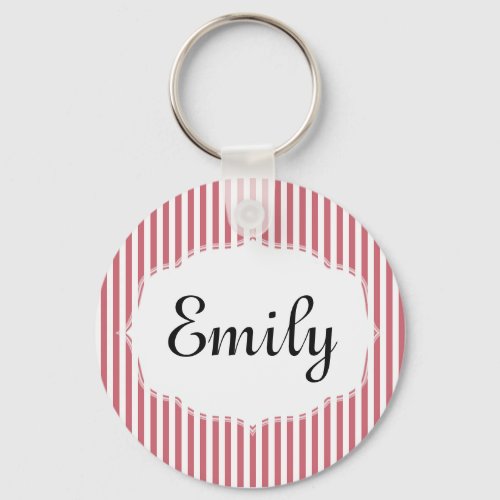 Personalized Pink and White Striped Keychain