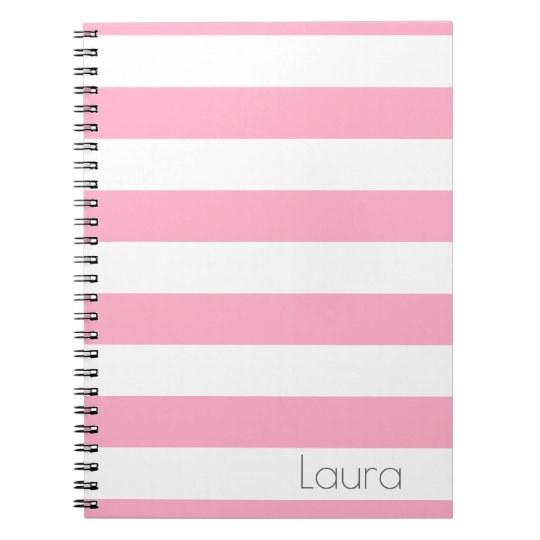 Personalized Pink And White Striped Notebook 