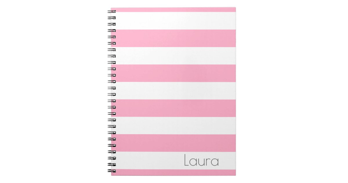 Personalized Pink and White Striped Notebook | Zazzle