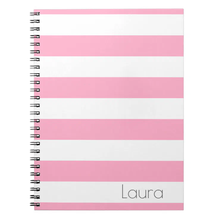 Personalized Pink and White Striped Notebook | Zazzle