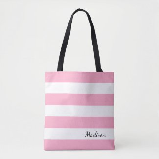 Personalized Pink and White Striped Tote
