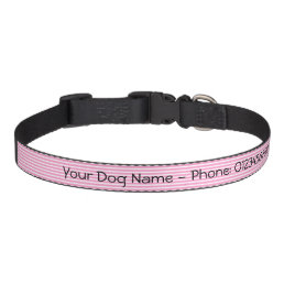Personalized pink and white stripes dog collar
