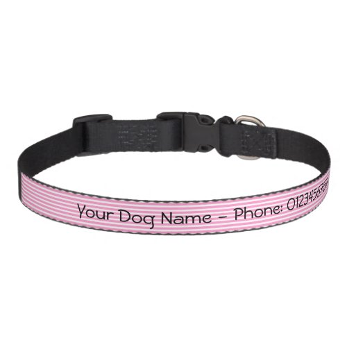 Personalized pink and white stripes dog collar