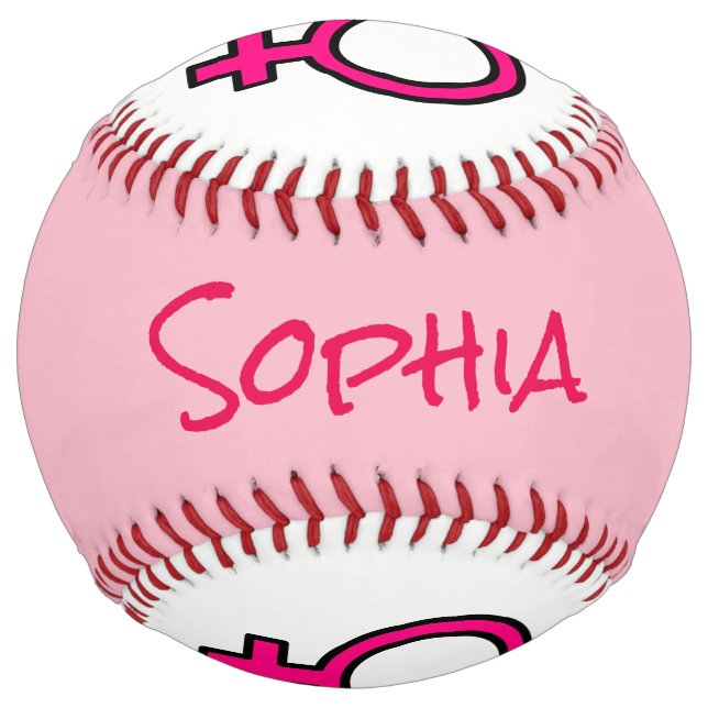 Personalized Pink and White Woman Symbol Softball (Front)