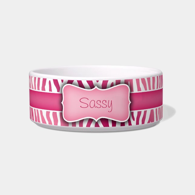 Personalized Pink and White Zebra Pattern Bowl (Front)