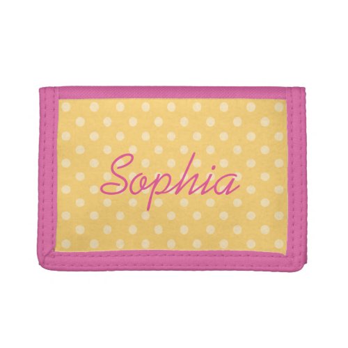Personalized pink and yellow polkadot girls wallet