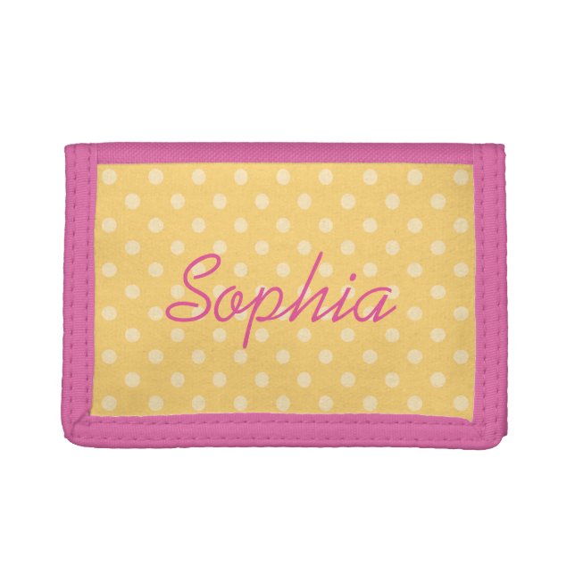 Personalized pink and yellow polkadot girls wallet (Front)