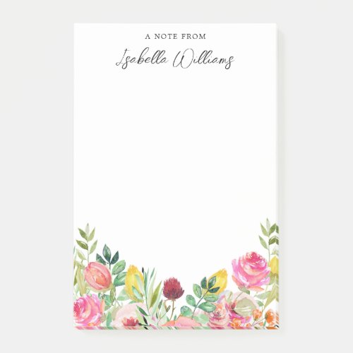 Personalized Pink and Yellow Wildflower Post_it Notes