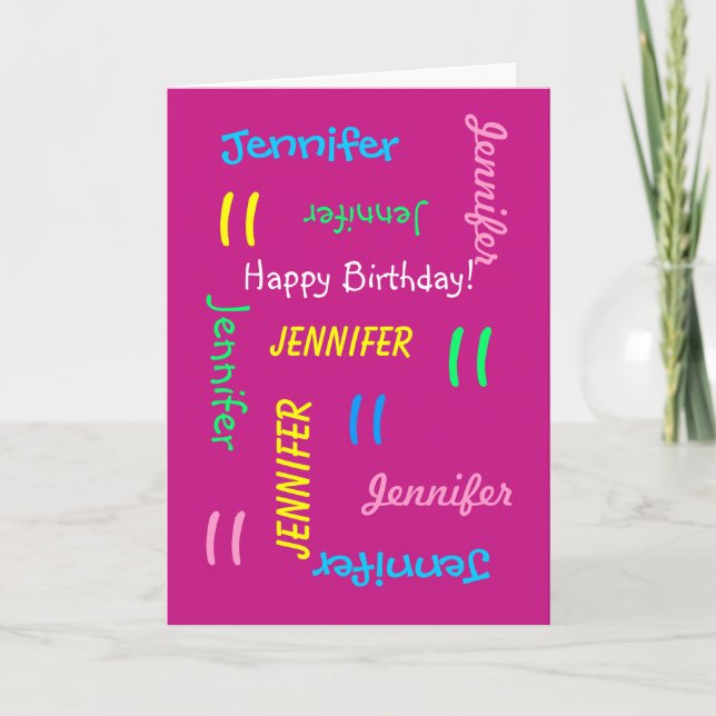 Personalized Pink Any Name, 11th Birthday Pink Card (Front)