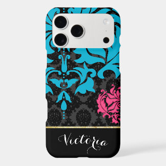 Personalized Pink Aqua Black and Gold iPhone Case