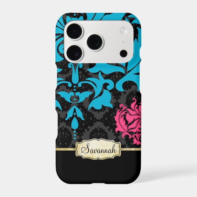 Personalized Pink Aqua Black and Gold iPhone Case (Back)