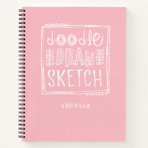 Personalized Pink Artist Sketchbook with Name Notebook